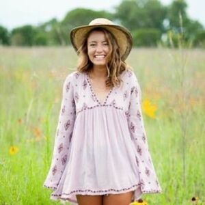 Free People Diamond Embroidered Bell Sleeve Top